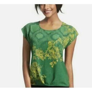 Cabi Top Womens Medium Green Yellow Boxy Lightweight Cap Sleeve Flowy Boho